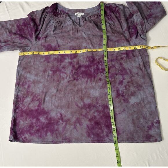 J. Jill Pure Jill Embroidered Purple Tie Dye Peasant Bohemian Top Size Large - Picture 3 of 6